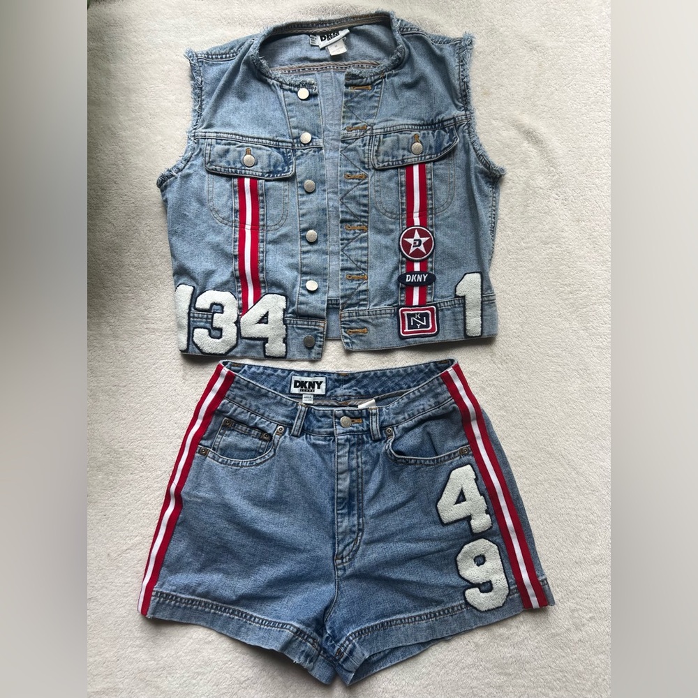 90’s Y2K DKNY Blue Denim Vest and Shorts Set